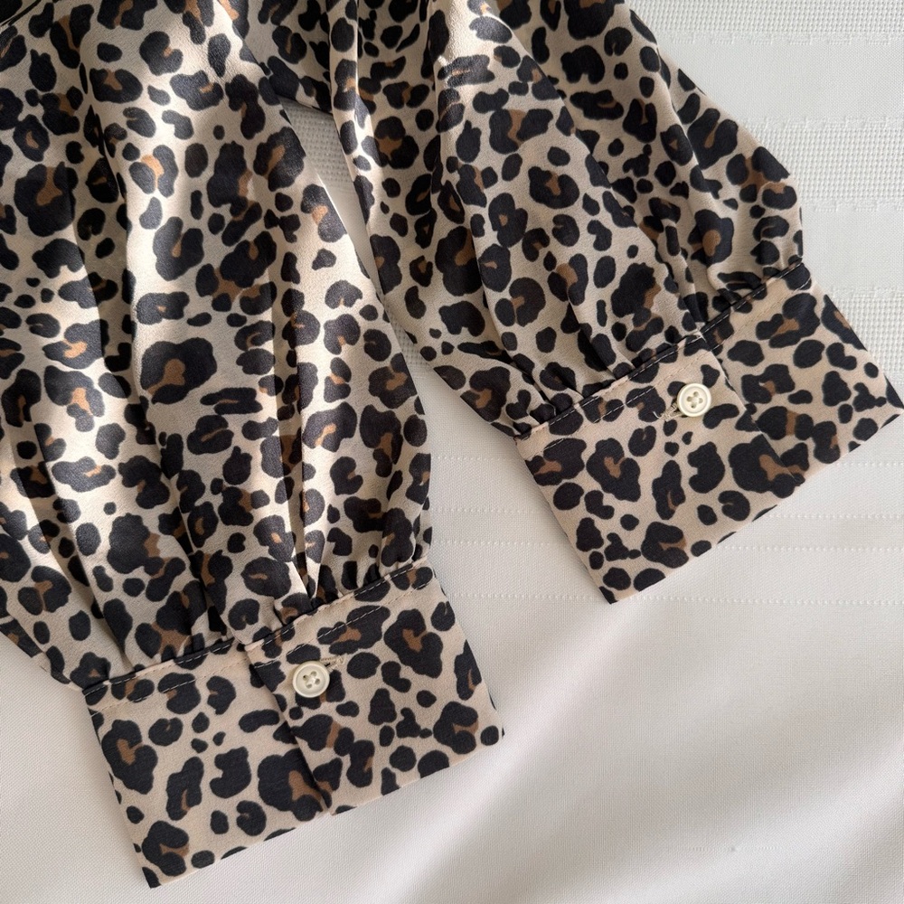 LOFT Leopard Print Collarless Button Down Blouse … - image 9